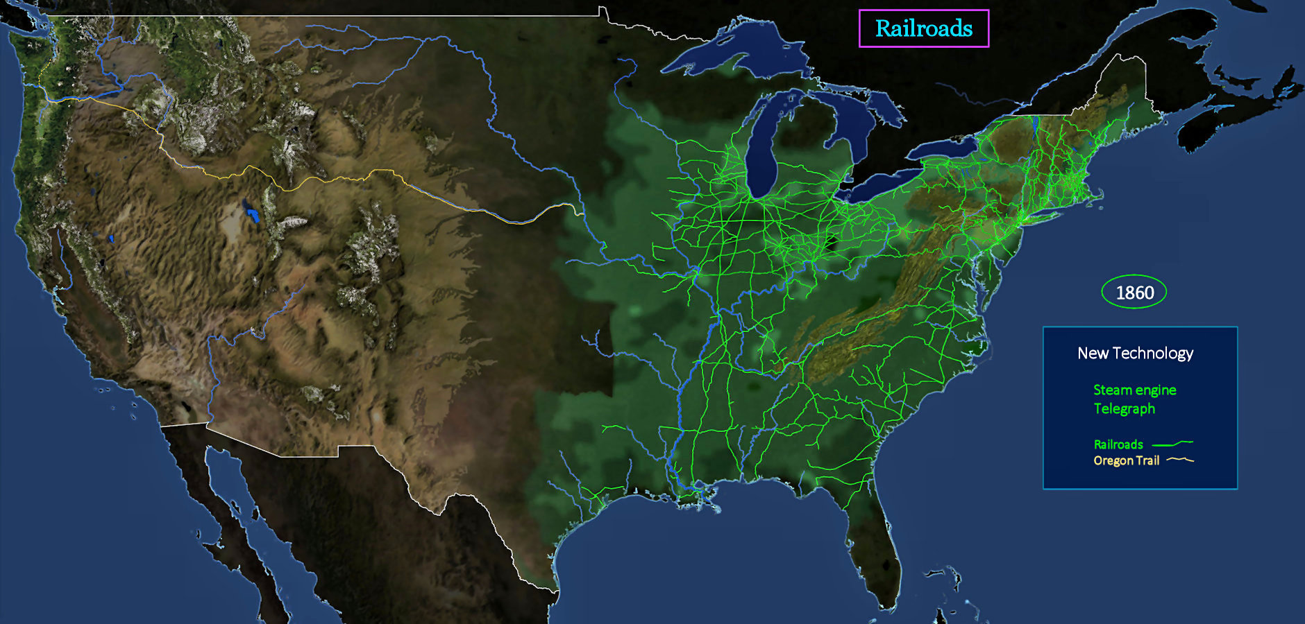 Railroads, 1860 map